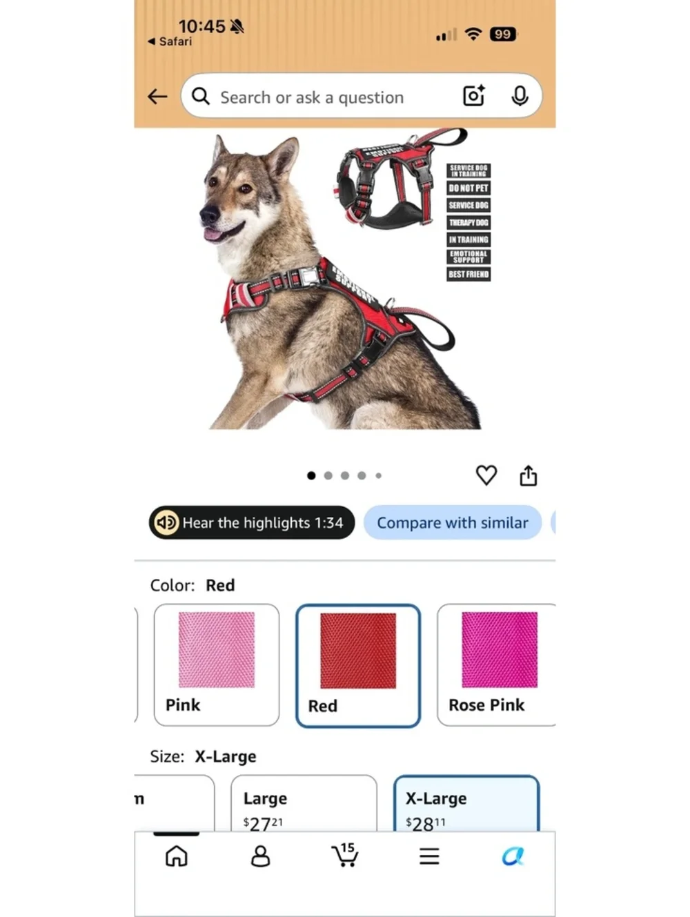 XL Red Reflective No-Pull Dog Harness With Handle and Patches
